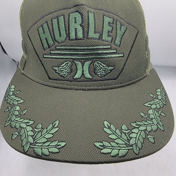 Hurley Green Embroidered Trucker Hat Adjustable Breathable Lightweight Casual - Picture 5 of 10
